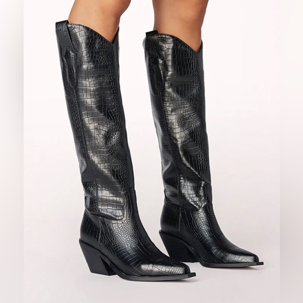 Billini black croc knee high western boot